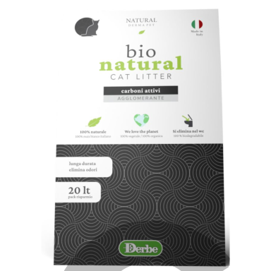 100% natūralus, biologiškai suyrantis kačių kraikas su aktyvuota anglimi 20 L - puikiai kontroliuoja kvapus, pagamintas iš itališkų baltųjų kukurūzų