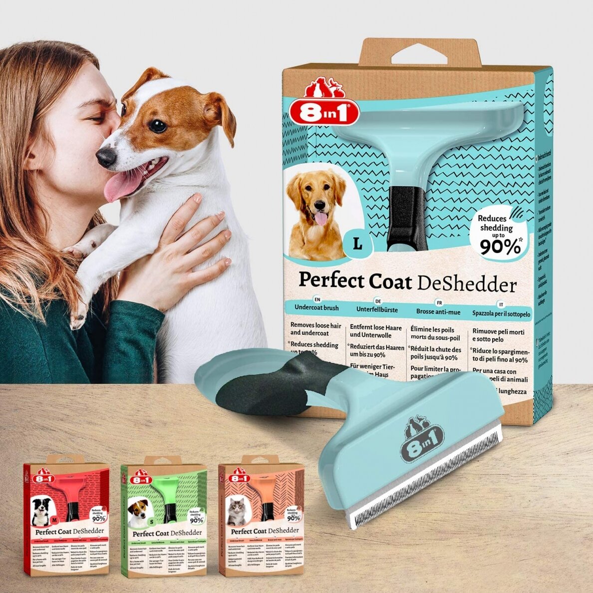 8in1 Perfect Coat DeShredder L - фурминатор для удаления отмершей шерсти для крупных пород 3