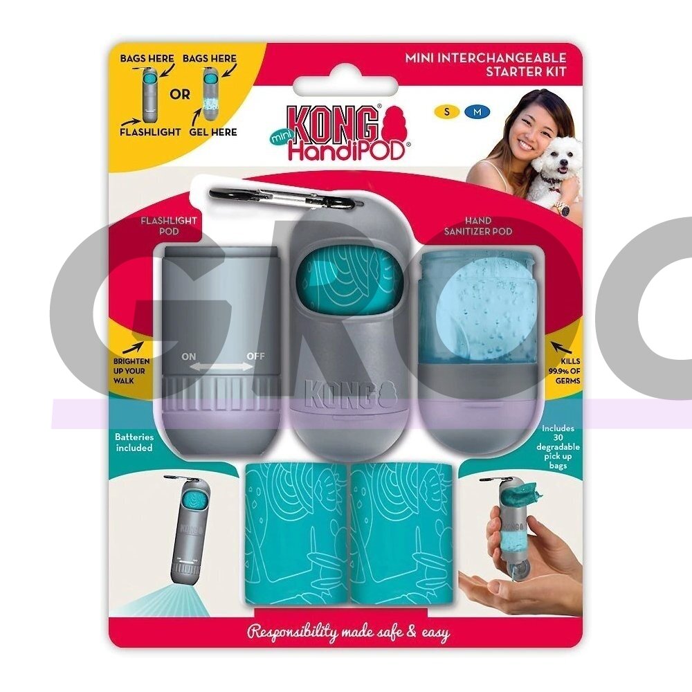 KONG Mini HandiPOD Interchangeable Starter Kit - ekskrementų maišelių rinkinys su dezinfekavimo priemone ir žibintuvėliu