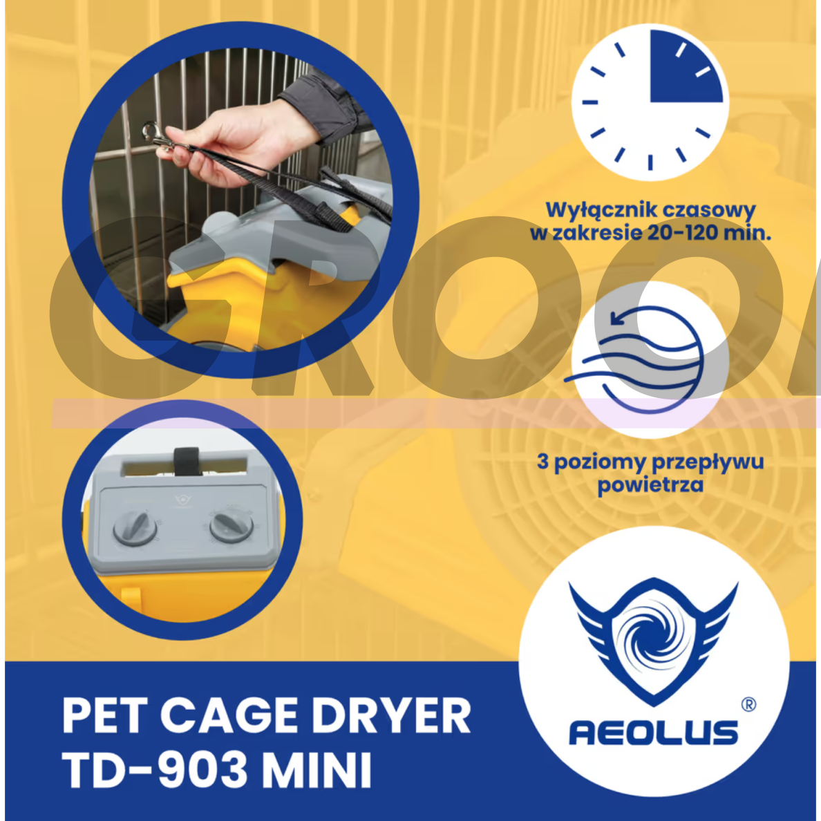 „Aeolus Pet Cage Dryer TD-903 Mini“ 300 W – profesionalus, nešiojamas narvų džiovintuvas. 3