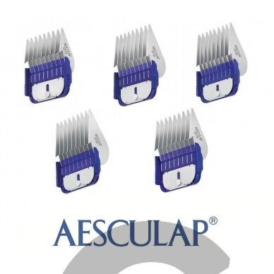 Aesculap Snap-On Combs Set - 5 vnt. profesionalių plieninių antgalių rinkinys su dėklu 1