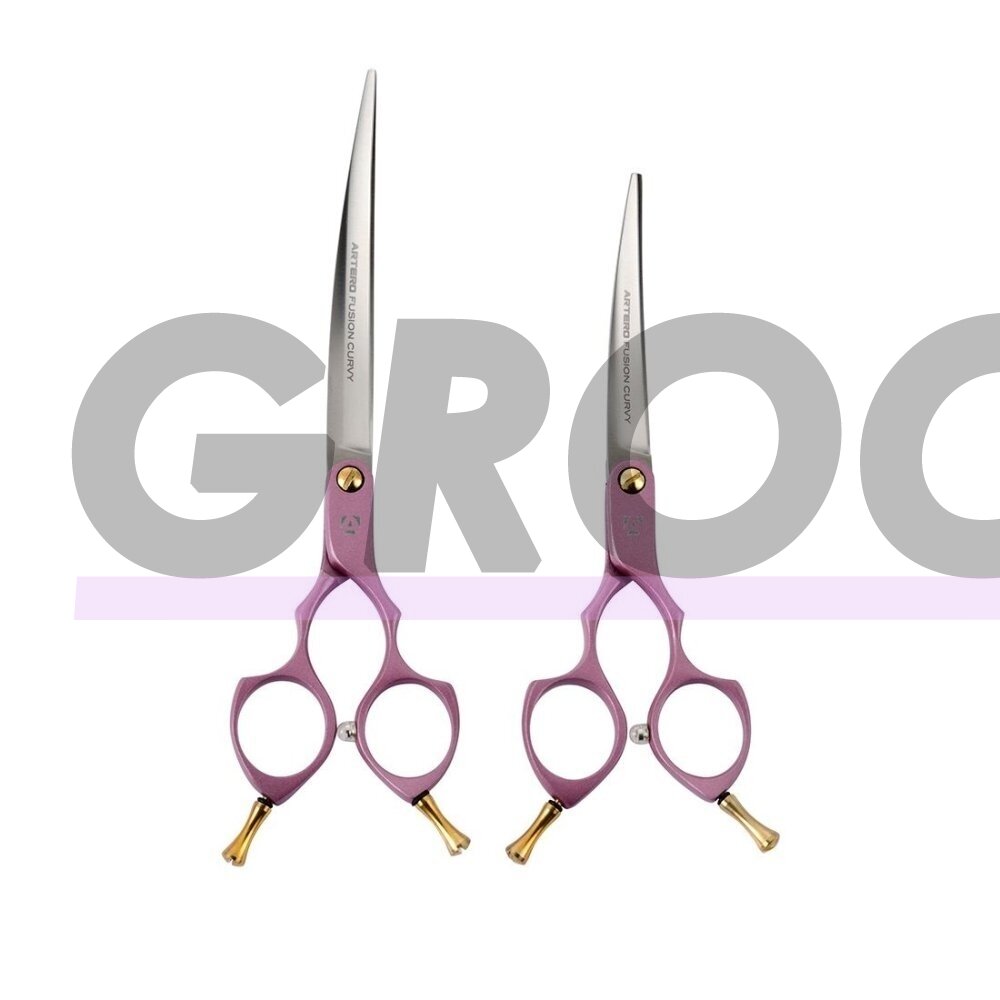 Artero Fusion Pink Curvy Scissors - profesionalios, lengvos "Asian Fusion" 7 colių kirpimo žirklės