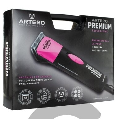 "Artero Premium" 2 greičių rožinė kirpimo mašinėlė 25 W - profesionali dviejų greičių gyvūnų kirpimo mašinėlė su Nr 10 galvutė
