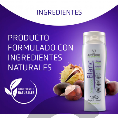 „Artero Blanc“ Shampoo - spalvą paryškinantis šampūnas šunims, skirtas baltam, juodam ir sidabriniam kailiui 1 „Artero Blanc“ Shampoo - spalvą paryškinantis šampūnas šunims, skirtas baltam, juodam ir sidabriniam kailiui 1