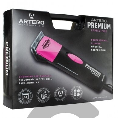 "Artero Premium" 2 greičių rožinė kirpimo mašinėlė 25 W - profesionali dviejų greičių gyvūnų kirpimo mašinėlė su Nr 10 galvutė 1 "Artero Premium" 2 greičių rožinė kirpimo mašinėlė 25 W - profesionali dviejų greičių gyvūnų kirpimo mašinėlė su Nr 10 galvutė 1