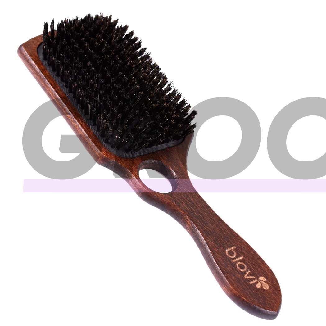 Blovi Brown Wood Brush 26cm - очень большая деревянная щетка с натуральной щетиной и отверстием для пальца, для пород с короткой и/или тонкой шерстью