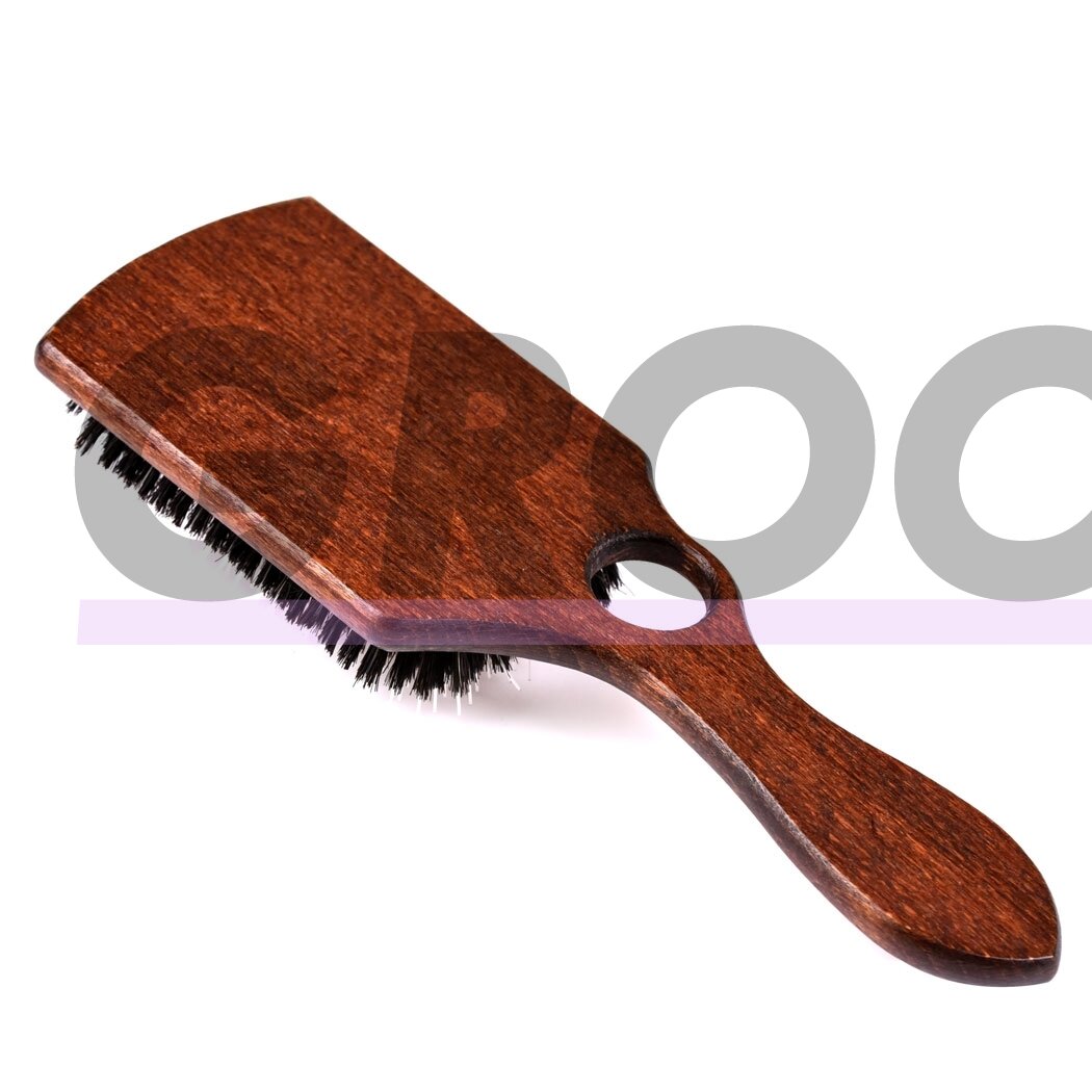 Blovi Brown Wood Brush 26cm - extra duża, drewniana szczotka z włosiem naturalnym, rozczesywaczem i otworem na palec, dla ras długowłosych 1 Blovi Brown Wood Brush 26cm - extra duża, drewniana szczotka z włosiem naturalnym, rozczesywaczem i otworem na palec, dla ras długowłosych 1