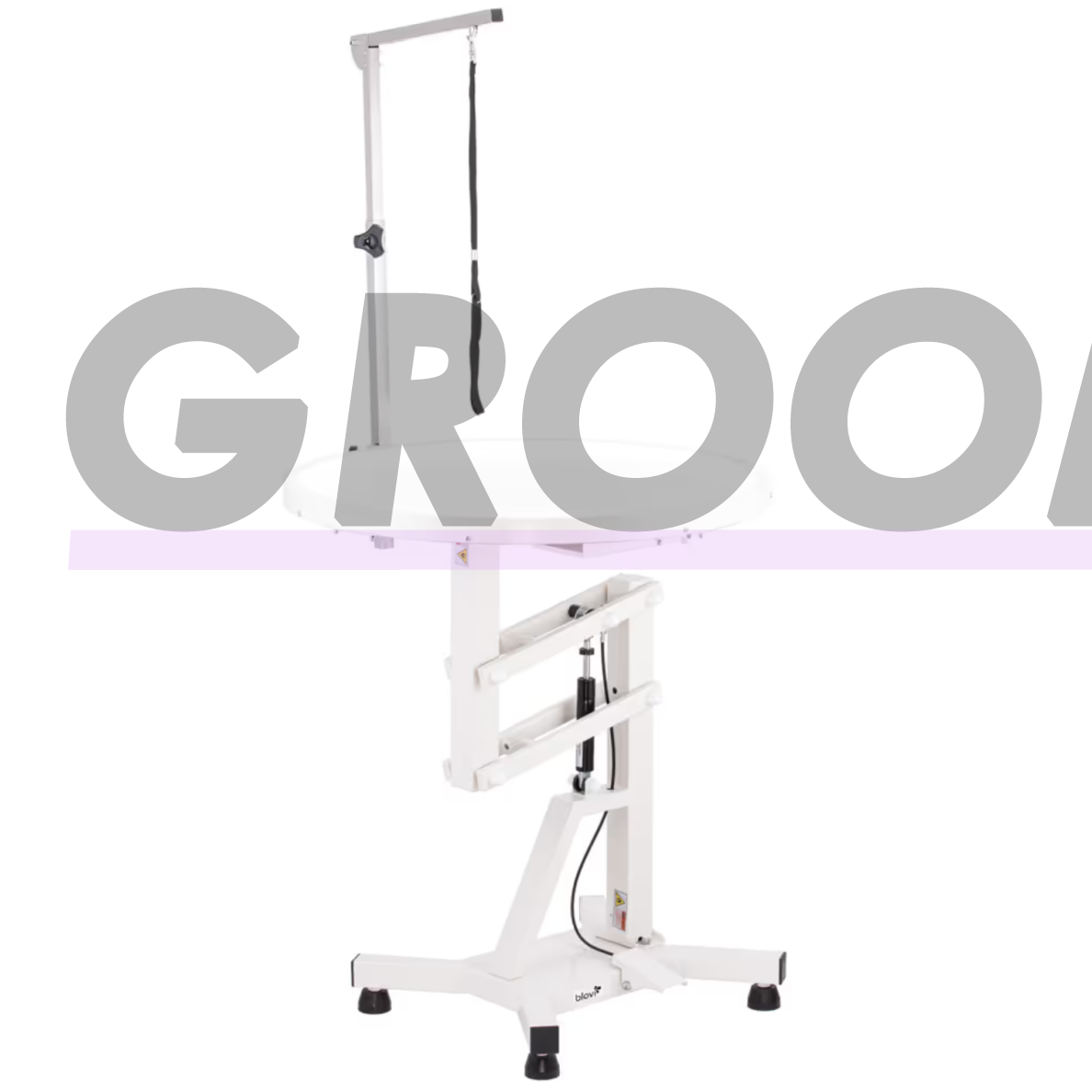 „Blovi Luce Air Lift LED Grooming Table“ – kirpimo stalas su apšviestu 70 cm pasukamu stalviršiu ir pneumatiniu keltuvu. 1