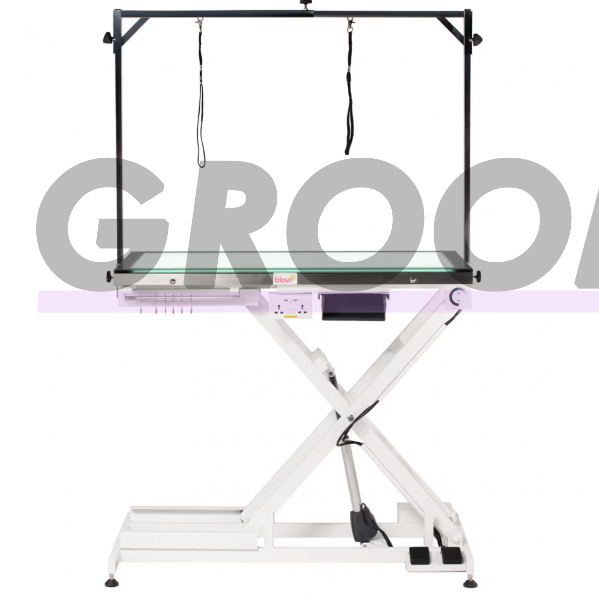 Blovi Luminous Pro 120x65 - профессиональный стол для груминга с подъемником и стеклянной столешницей с LED-подсветкой