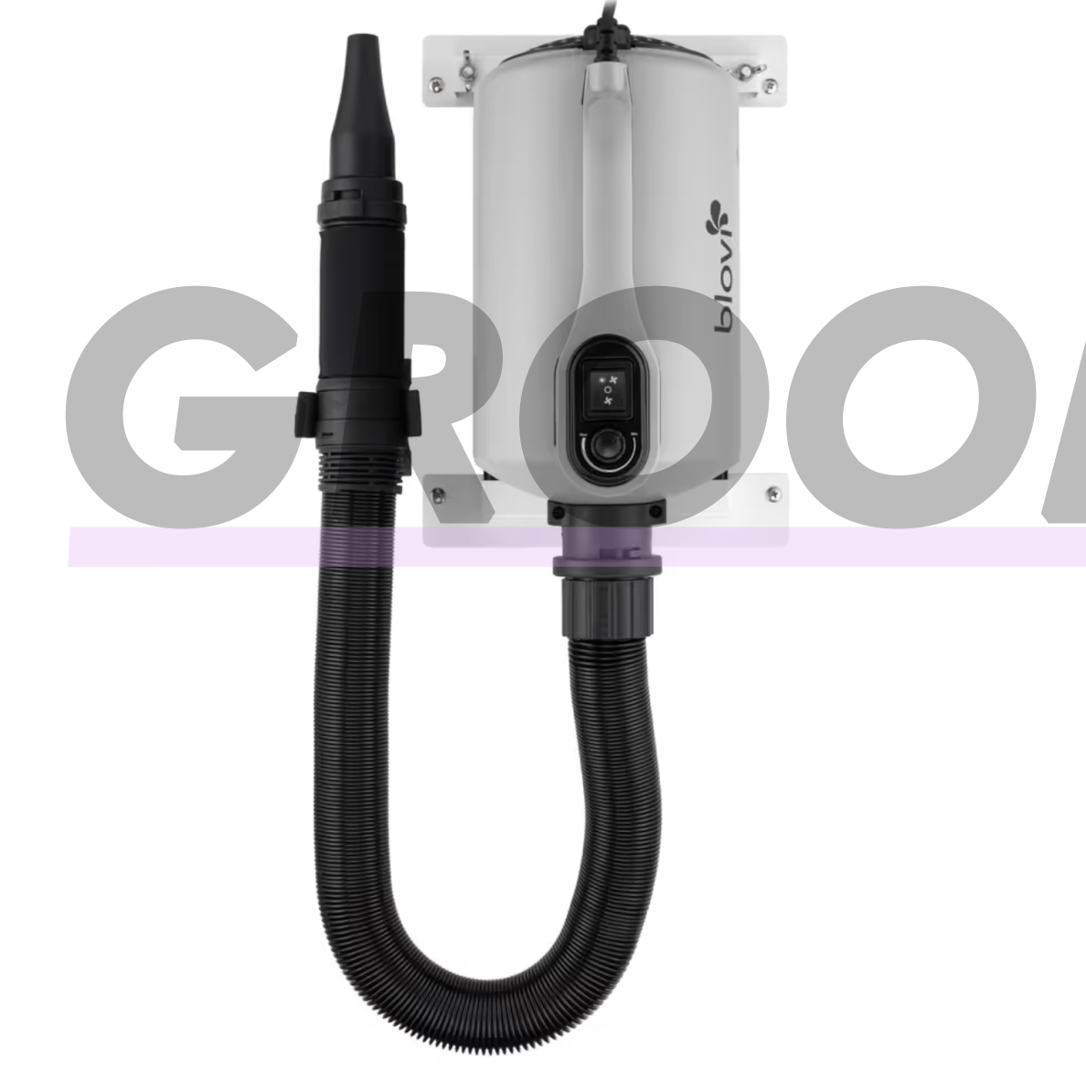 „Blovi Vulcano Grey Dryer“ 2600 W – džiovintuvas su sieniniu laikikliu, sklandžiu oro srauto reguliavimu, dviejų pakopų temperatūros valdymu ir jonizacija.