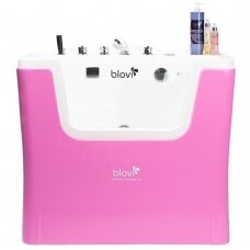 "Blovi Professional Grooming SPA" 110x68x95 cm - ozono vonia su mikro burbuliukų technologija, pieno SPA ir sūkurine vonia, rožinės ir baltos spalvos