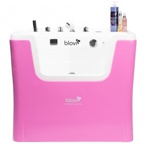 "Blovi Professional Grooming SPA" 110x68x95 cm - ozono vonia su mikro burbuliukų technologija, pieno SPA ir sūkurine vonia, rožinės ir baltos spalvos