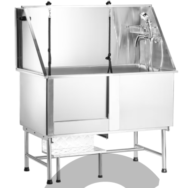 Blovi Free Standing Stainless Bath - Profesionali groomingo vonia su laipteliais ir stumdomomis durimis kairėje pusėje Blovi Free Standing Stainless Bath - Profesionali groomingo vonia su laipteliais ir stumdomomis durimis kairėje pusėje