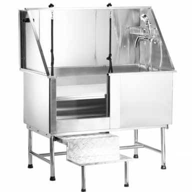 Blovi Free Standing Stainless Bath - Profesionali groomingo vonia su laipteliais ir stumdomomis durimis kairėje pusėje Blovi Free Standing Stainless Bath - Profesionali groomingo vonia su laipteliais ir stumdomomis durimis kairėje pusėje