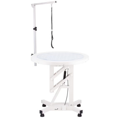 „Blovi Luce Air Lift LED Grooming Table“ – kirpimo stalas su apšviestu 70 cm pasukamu stalviršiu ir pneumatiniu keltuvu.