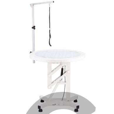„Blovi Luce Air Lift LED Grooming Table“ – kirpimo stalas su apšviestu 70 cm pasukamu stalviršiu ir pneumatiniu keltuvu.