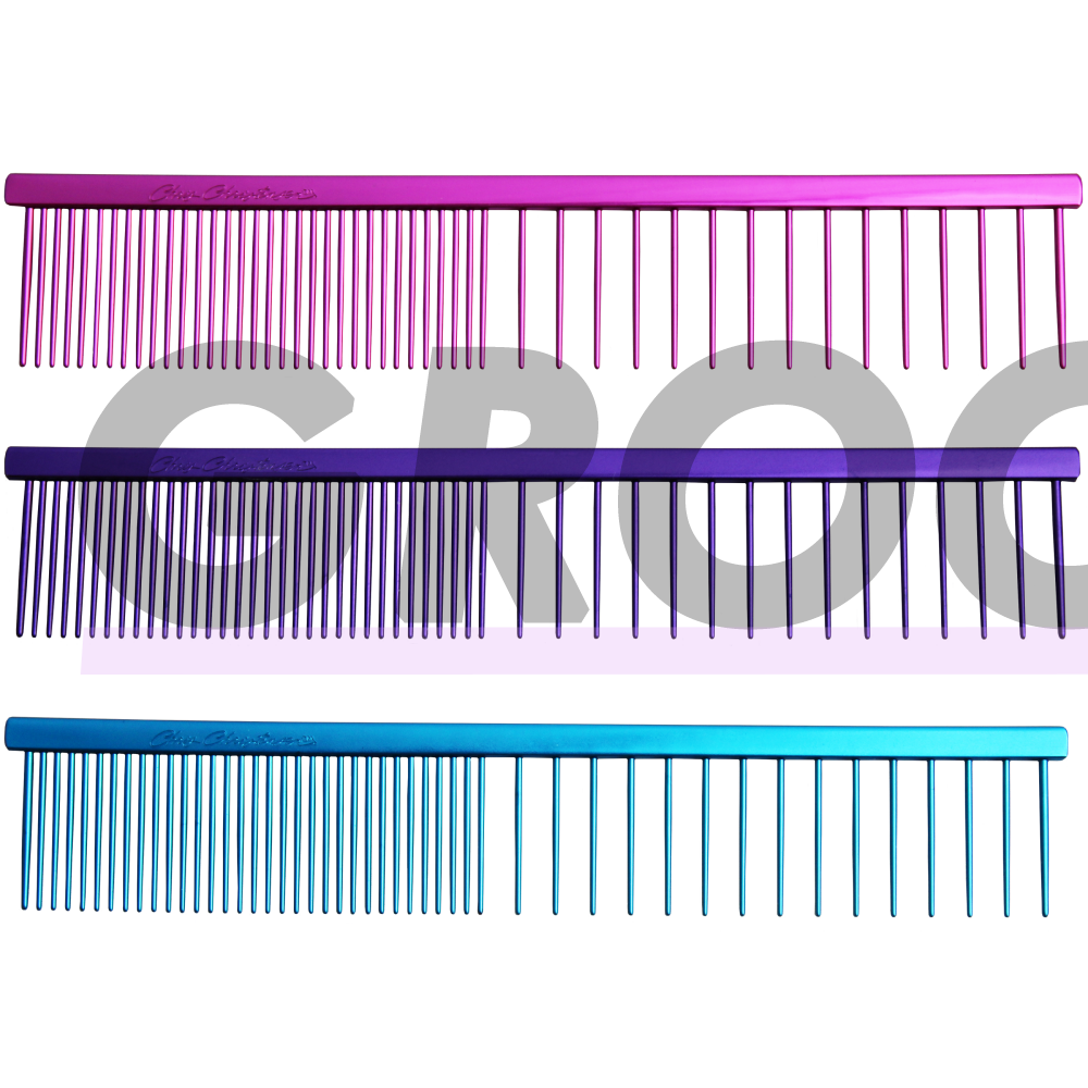 Chris Christensen Fine/X-Coarse Comb 19cm - profesionalios metalinės šukos su mišriais atstumais tarp dantų