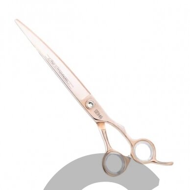 Chris Christensen Adalynn Rose Curved Scissors - profesionalios išlenktos žirklės iš japoniško plieno su titano danga Chris Christensen Adalynn Rose Curved Scissors - profesionalios išlenktos žirklės iš japoniško plieno su titano danga