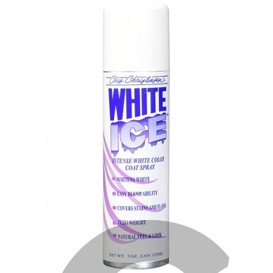 Chris Christensen White Ice Spray - purškiklis, kuris paryškina baltą kailio spalvą ir maskuoja spalvos pasikeitimą bei dėmes Chris Christensen White Ice Spray - purškiklis, kuris paryškina baltą kailio spalvą ir maskuoja spalvos pasikeitimą bei dėmes