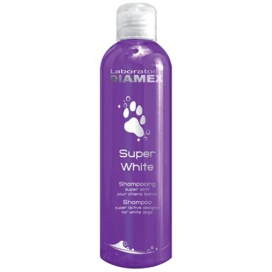 Diamex Super White - šampūnas baltiems, šviesiems ir sidabriniams plaukams, su migdolų aliejumi ir glicerinu, koncentratas 1:13 - Talpa: 250ml Diamex Super White - šampūnas baltiems, šviesiems ir sidabriniams plaukams, su migdolų aliejumi ir glicerinu, koncentratas 1:13 - Talpa: 250ml