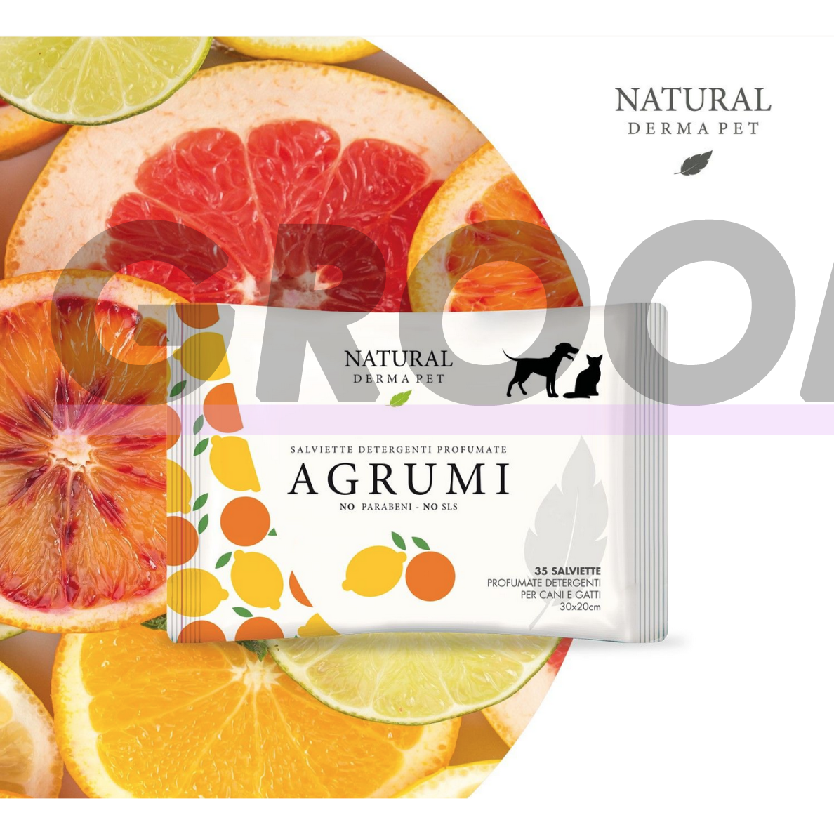 Drėgnos servetėlės šunims ir katėms kailio higienai su citrusinių vaisių aromatu - 35vnt 1 Drėgnos servetėlės šunims ir katėms kailio higienai su citrusinių vaisių aromatu - 35vnt 1