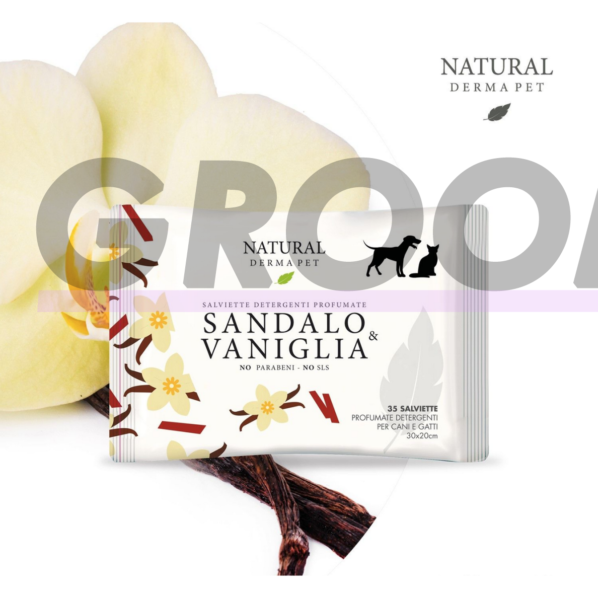 Drėgnos servetėlės šunims ir katėms kailio higienai su sandalmedžio ir vanilės aromatu - 35vnt