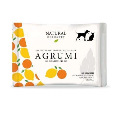Drėgnos servetėlės šunims ir katėms kailio higienai su citrusinių vaisių aromatu - 35vnt
