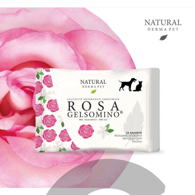 Drėgnos servetėlės šunims ir katėms kailio higienai su rožių ir jazminų aromatu - 35vnt Drėgnos servetėlės šunims ir katėms kailio higienai su rožių ir jazminų aromatu - 35vnt
