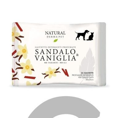 Drėgnos servetėlės šunims ir katėms kailio higienai su sandalmedžio ir vanilės aromatu - 35vnt