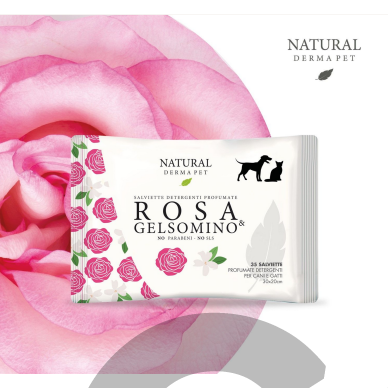 Drėgnos servetėlės šunims ir katėms kailio higienai su rožių ir jazminų aromatu - 35vnt