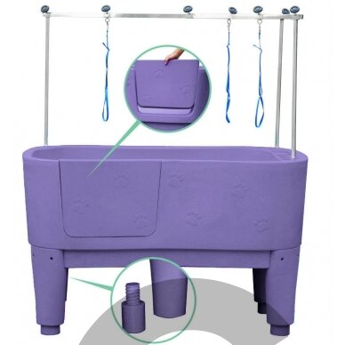 Didelė stacionari vonia šunims maudyti, violetinė