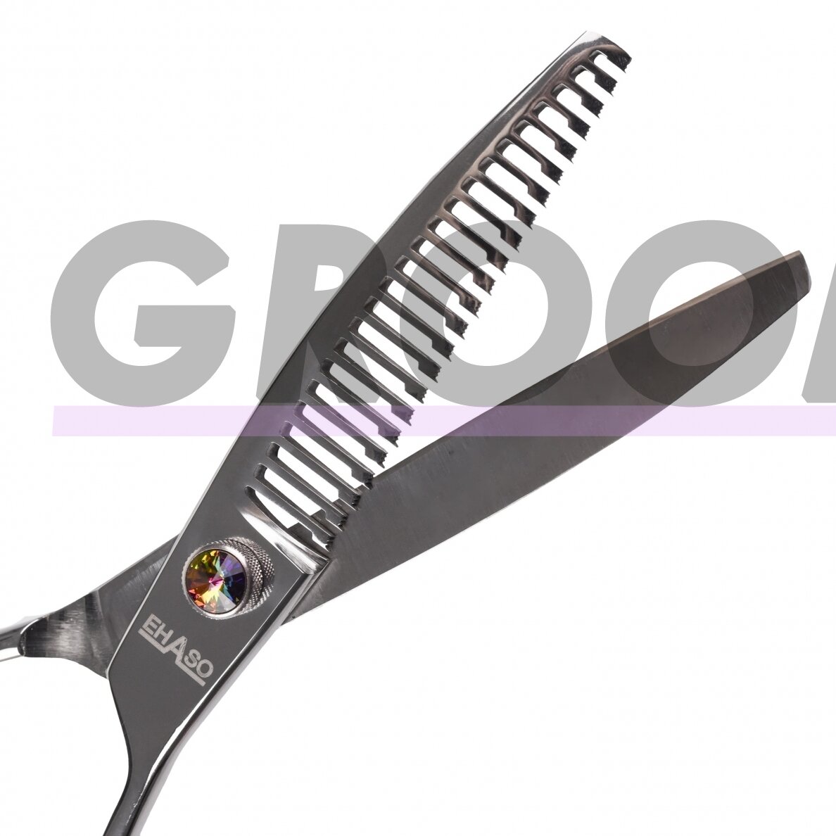 „Ehaso Revolution Curved Thinning 7,5“- profesionalios vienpusės išlenktos filiravimo žirklės, pagamintos iš aukščiausios kokybės kieto japoniško plieno, 23 dantukai.