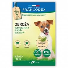 Francodex Repellent Colar - apykaklė nuo erkių ir blusų mažiems šunims, iki 10 kg.