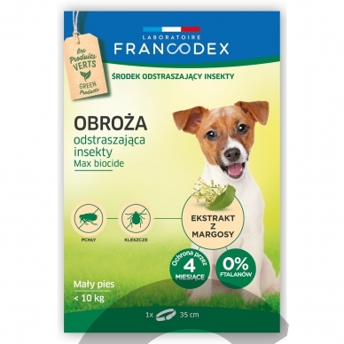 Francodex Repellent Colar - apykaklė nuo erkių ir blusų mažiems šunims, iki 10 kg.
