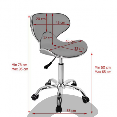 "Gabbiano Q 4599" - groomerio kėdė su atlošu ir reguliuojamu aukščiu, pilka 1