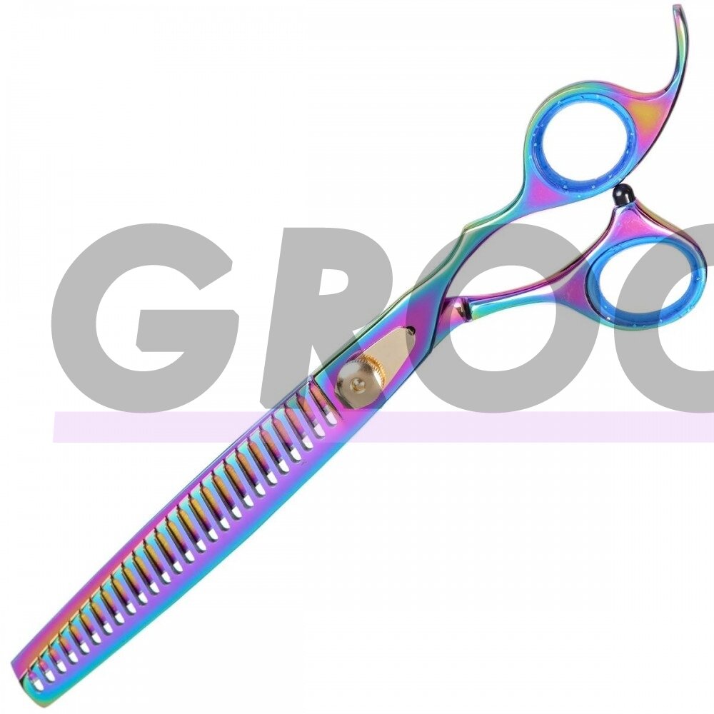 Geib Gold Rainbow Kiss Chunker 8.5 "- aukštos kokybės filiravimo žirklės su vaivorykštės apdaila, 26 dantukai. 1 Geib Gold Rainbow Kiss Chunker 8.5 "- aukštos kokybės filiravimo žirklės su vaivorykštės apdaila, 26 dantukai. 1