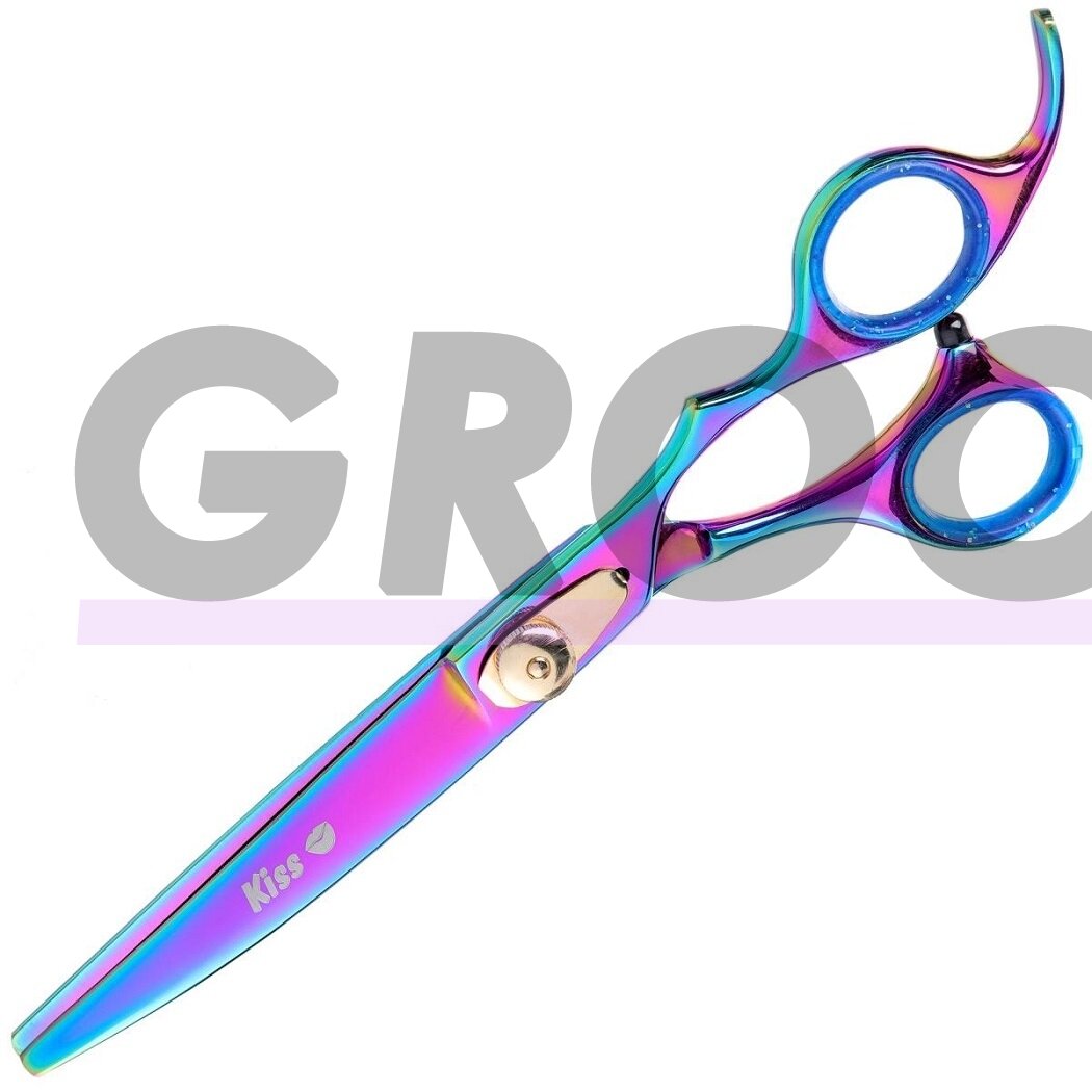 Geib Gold Rainbow Kiss Curved Scissors - aukštos kokybės lenktos žirklės su mikro pjūviu ir vaivorykštės apdaila - Dydis: 7,5 ".