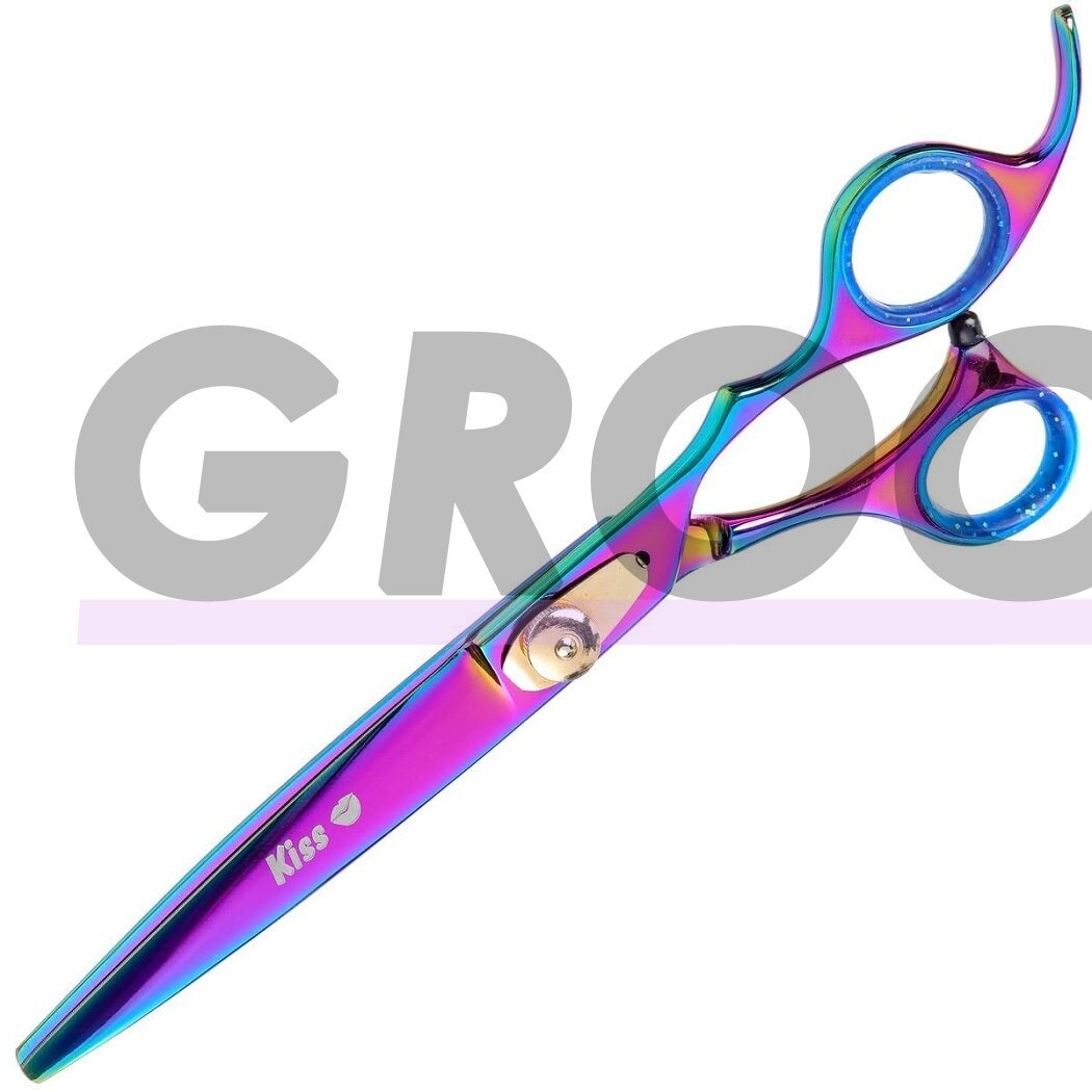 Geib Gold Rainbow Kiss tiesios žirklės - Aukštos kokybės tiesios žirklės su mikro pjūviu ir vaivorykštės apdaila - Dydis: 7,5 ".