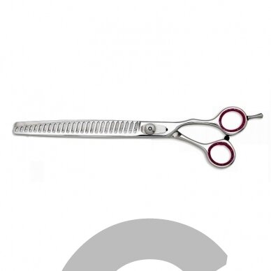 Geib Entree Chunker 8,5 "- aukštos kokybės vienpusės filiravimo žirklės, pagamintos iš japoniško plieno, 26 dantukai. Geib Entree Chunker 8,5 "- aukštos kokybės vienpusės filiravimo žirklės, pagamintos iš japoniško plieno, 26 dantukai.