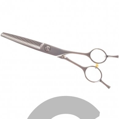 Geib Entree Double Thinning 6 "- aukštos kokybės dvipusės filiravimo žirklės, pagamintos iš japoniško plieno, 30 dantukų. Geib Entree Double Thinning 6 "- aukštos kokybės dvipusės filiravimo žirklės, pagamintos iš japoniško plieno, 30 dantukų.