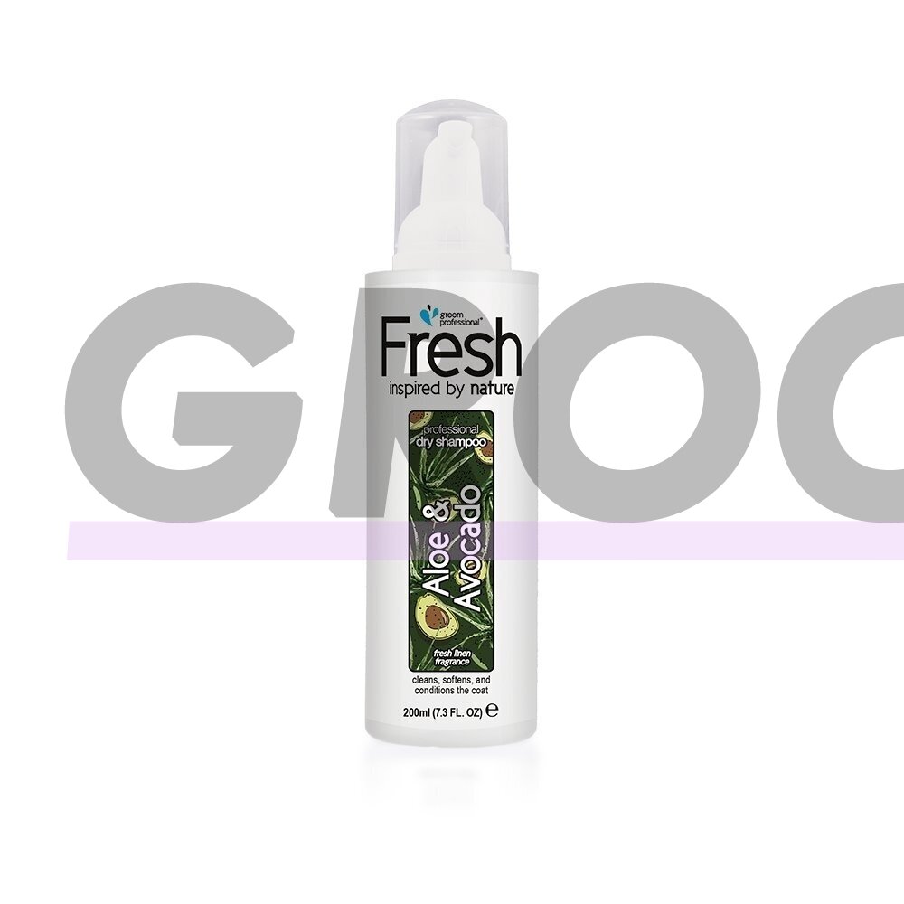 Groom Professional Fresh Aloe & Avocado Dry Shampoo 200ml - sausų putų šampūnas šunims su avokadų aliejumi ir alaviju