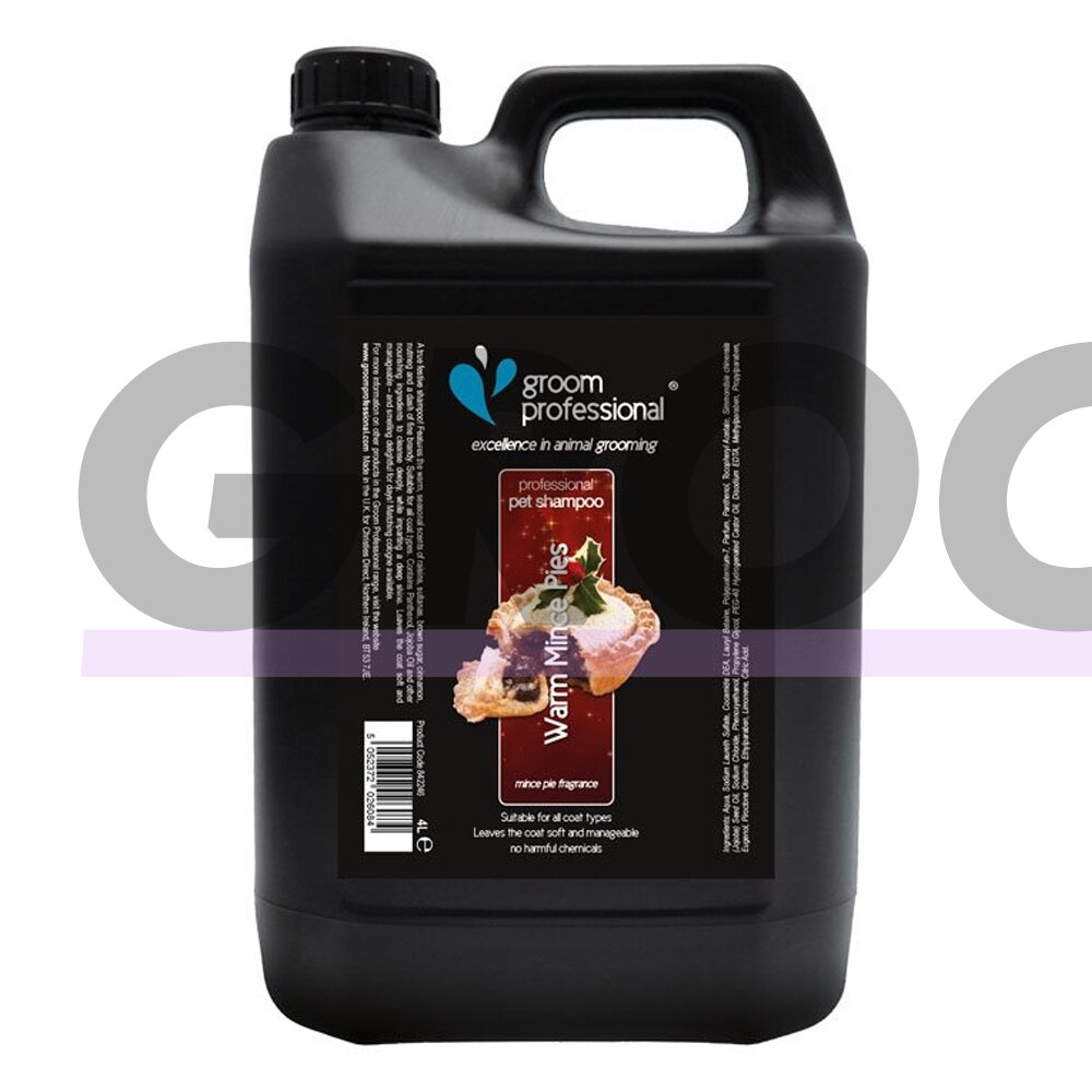 Groom Professional Warm Mince Pies Shampoo 4l - šampūnas su razinų, cinamono aromatu ir brendžio kvapu. Talpa: 4L