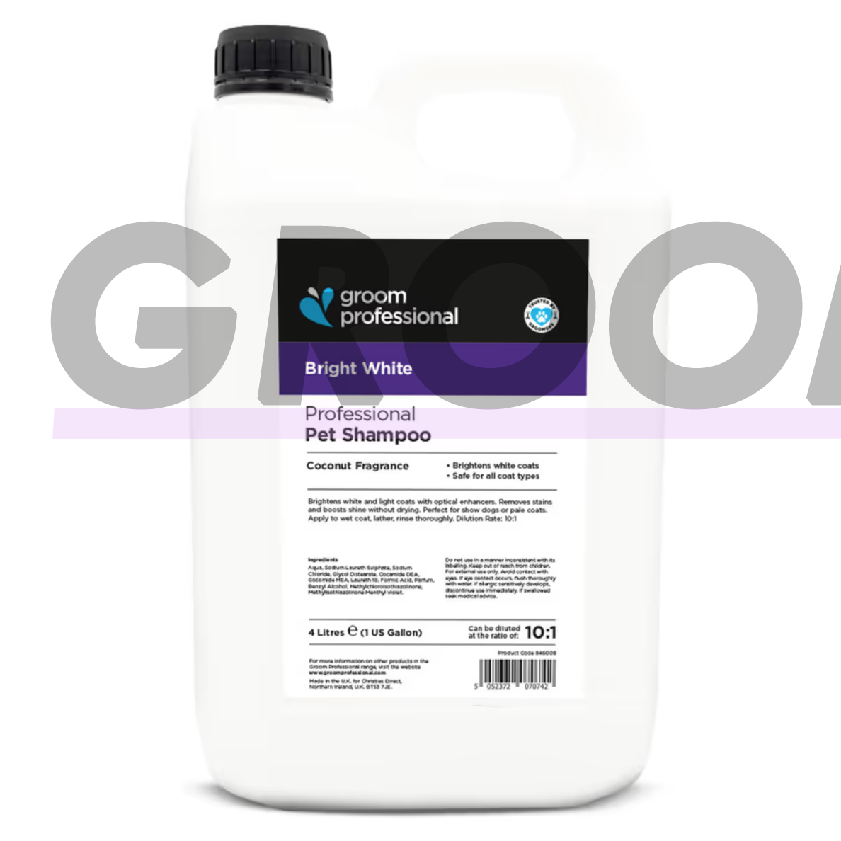 Groom Professional Bright White Shampoo - šampūnas baltam ir šviesiam kailiui 4L. 1 Groom Professional Bright White Shampoo - šampūnas baltam ir šviesiam kailiui 4L. 1