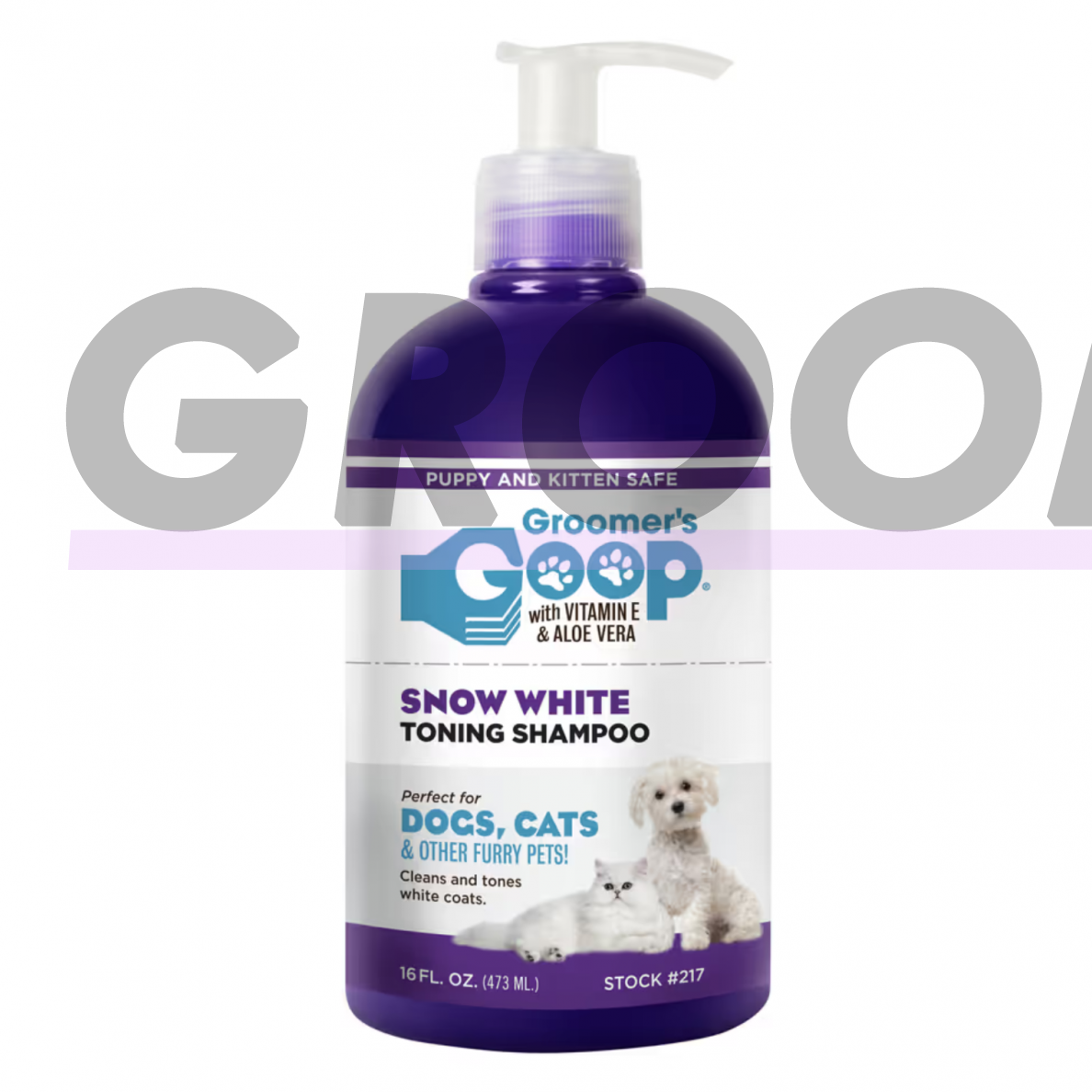 "Groomer`s Goop Snow White Toning Shampoo", 473 ml - Šampūnas specialiai sukurtas baltam kailiui atkurti su alaviju ir vitaminu E
