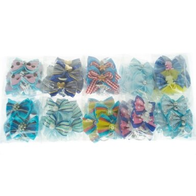 Groom Professional Blue Fashion Bows Packs 100 - gražūs segtukai šunims, mėlyni atspalviai