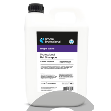 Groom Professional Bright White Shampoo - šampūnas baltam ir šviesiam kailiui 4L. Groom Professional Bright White Shampoo - šampūnas baltam ir šviesiam kailiui 4L.