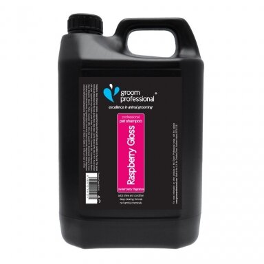 Groom Professional Raspberry Gloss Shampoo 4l - valantis šampūnas visų tipų kailiui Groom Professional Raspberry Gloss Shampoo 4l - valantis šampūnas visų tipų kailiui