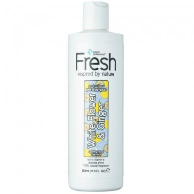 "Groom Professional White Flower & Ginger Shampoo" - regeneruojantis šampūnas šunims su imbieru ir pievinėmis putomis, koncentratas 1:24 - 350ml. "Groom Professional White Flower & Ginger Shampoo" - regeneruojantis šampūnas šunims su imbieru ir pievinėmis putomis, koncentratas 1:24 - 350ml.