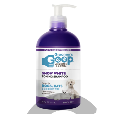"Groomer`s Goop Snow White Toning Shampoo", 473 ml - Šampūnas specialiai sukurtas baltam kailiui atkurti su alaviju ir vitaminu E