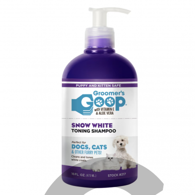 "Groomer`s Goop Snow White Toning Shampoo", 473 ml - Šampūnas specialiai sukurtas baltam kailiui atkurti su alaviju ir vitaminu E